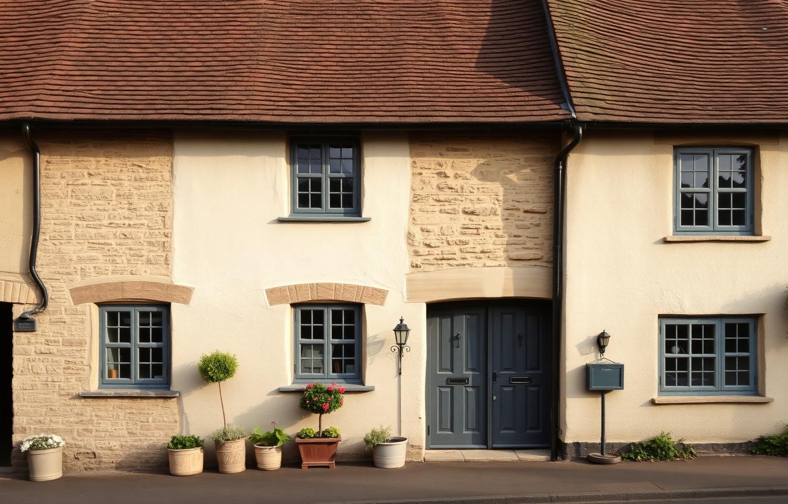 Traditional stone cottage in Highworth with mixed lime render and exposed stone elevations